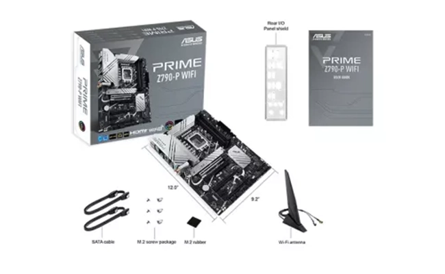 جعبه مادربرد ASUS PRIME Z790-P WIFI D5 با طراحی مشکی و نقره‌ای